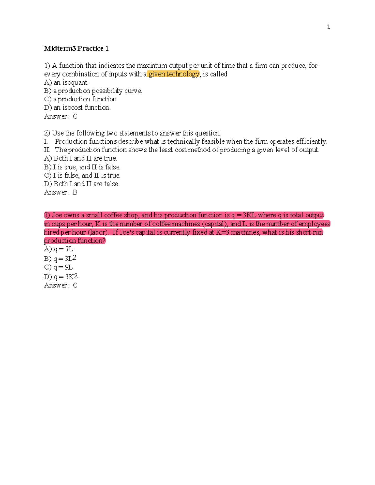 Midterm 3 Practice Questions and Answers for ECO 101 - Studocu