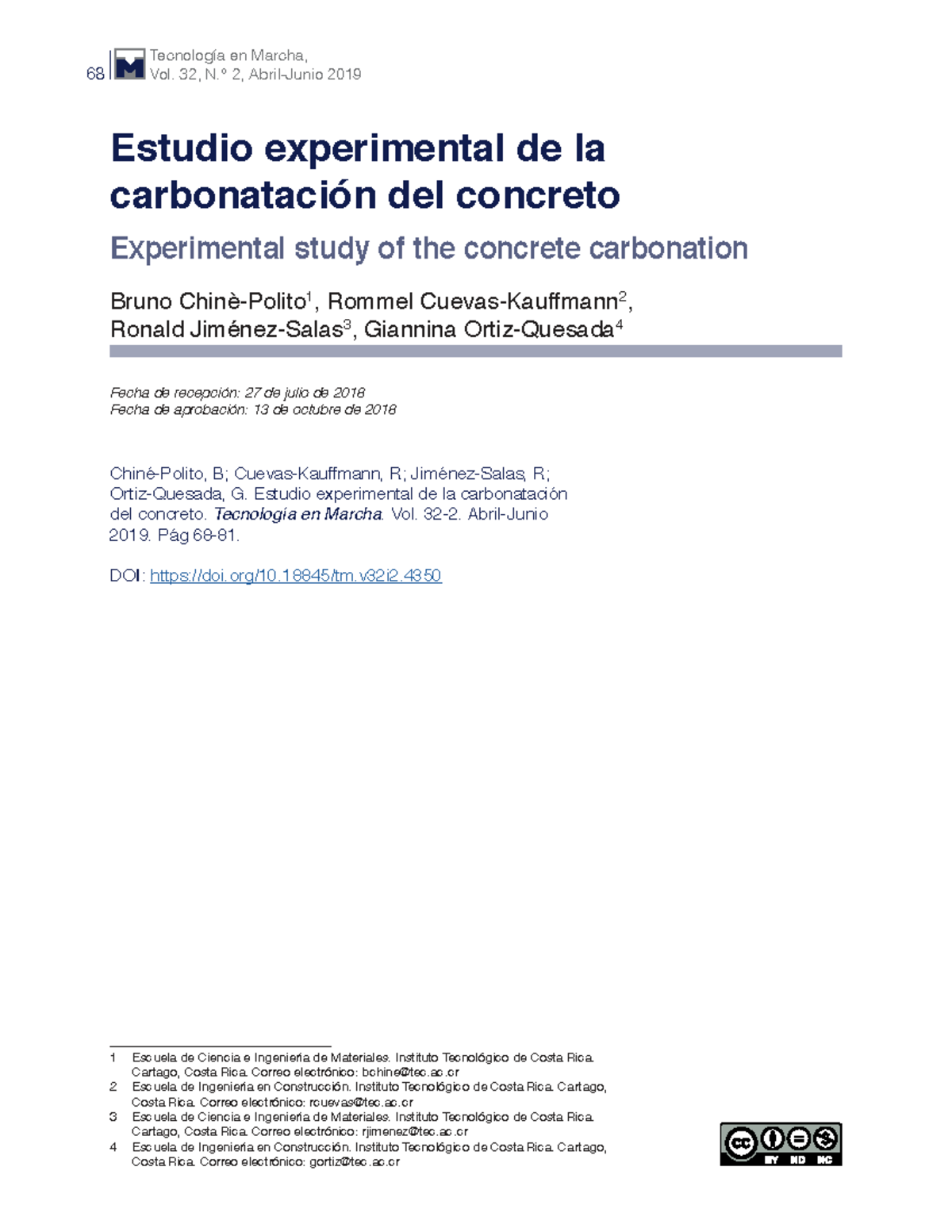 Estudio Experimental de Carbonatación del Concreto - TEC 2019 - Studocu