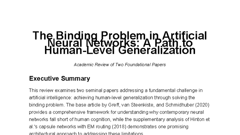 Binding Problem Review: Generalization in ANNs (CS 101) - Studocu