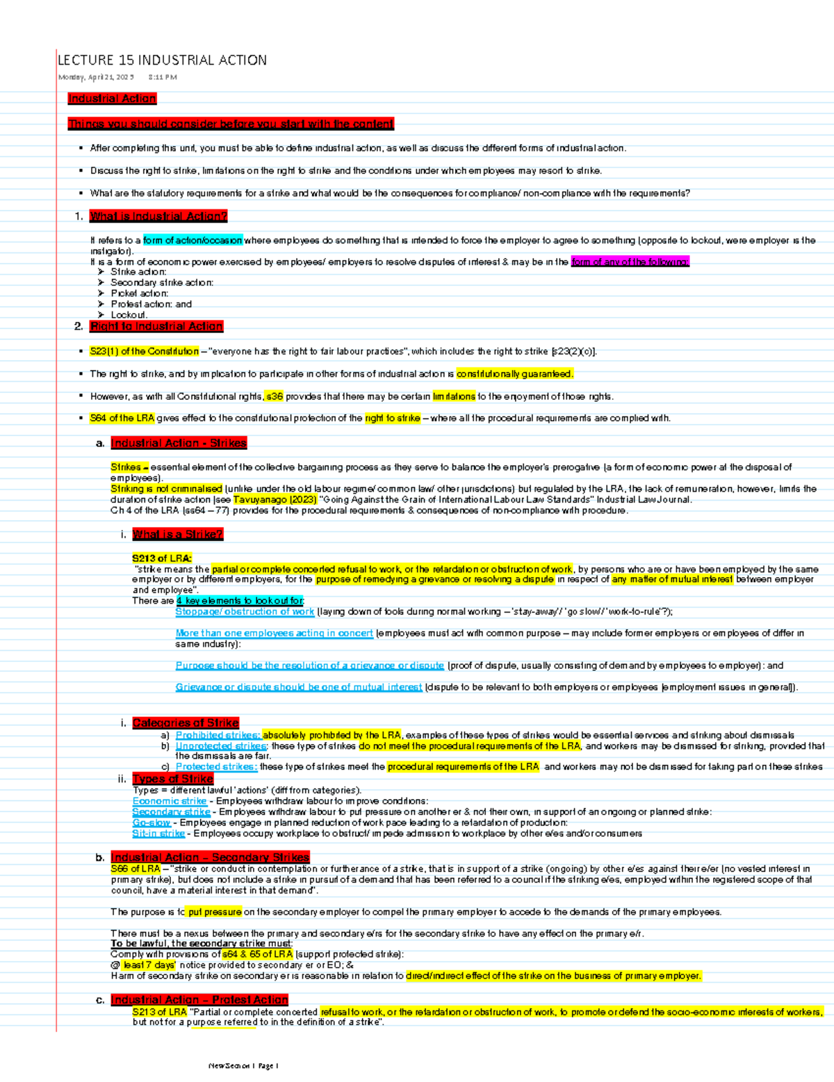 LECTURE 15: UNDERSTANDING INDUSTRIAL ACTION AND STRIKE REGULATIONS ...