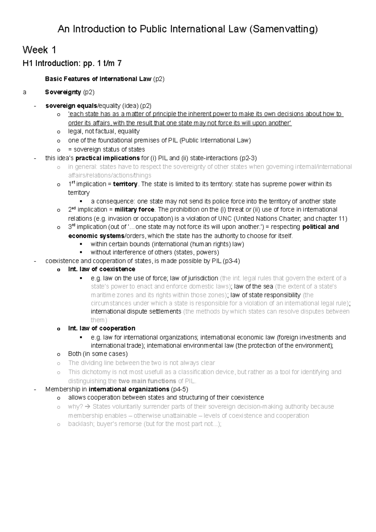 Public International Law Overview (PIL) - Week 1 Summary - Studeersnel