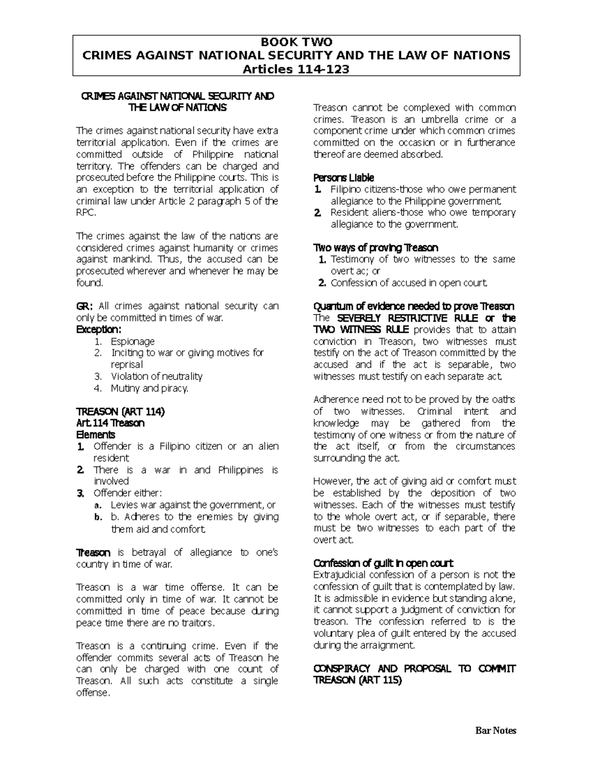 Crimes Against National Security International Law Art 114 123