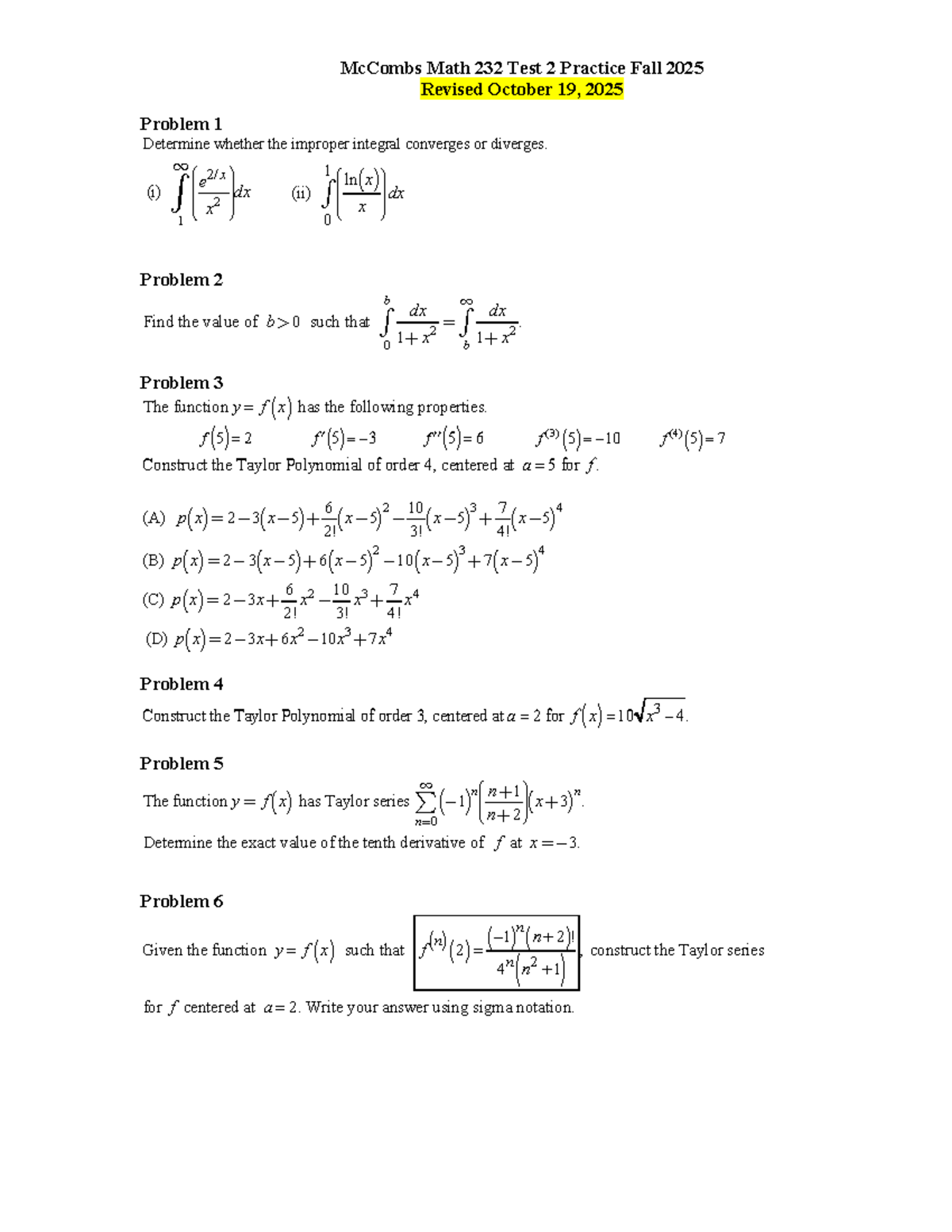 Math 232 Test 2 Practice Problems - Fall 2025 Revision - Studocu