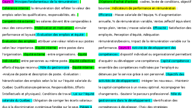 Feuille de notes RH - Cours 7 à 12 : Principes de Rémunération et ...