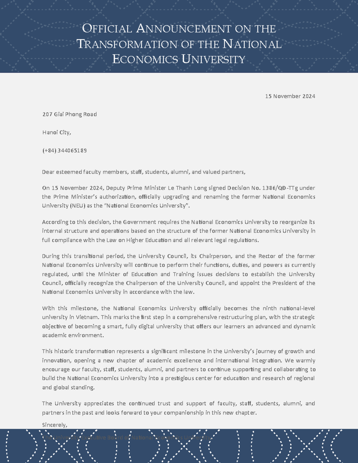 Revised Group A - Official Announcement on NEU Transformation - Studocu