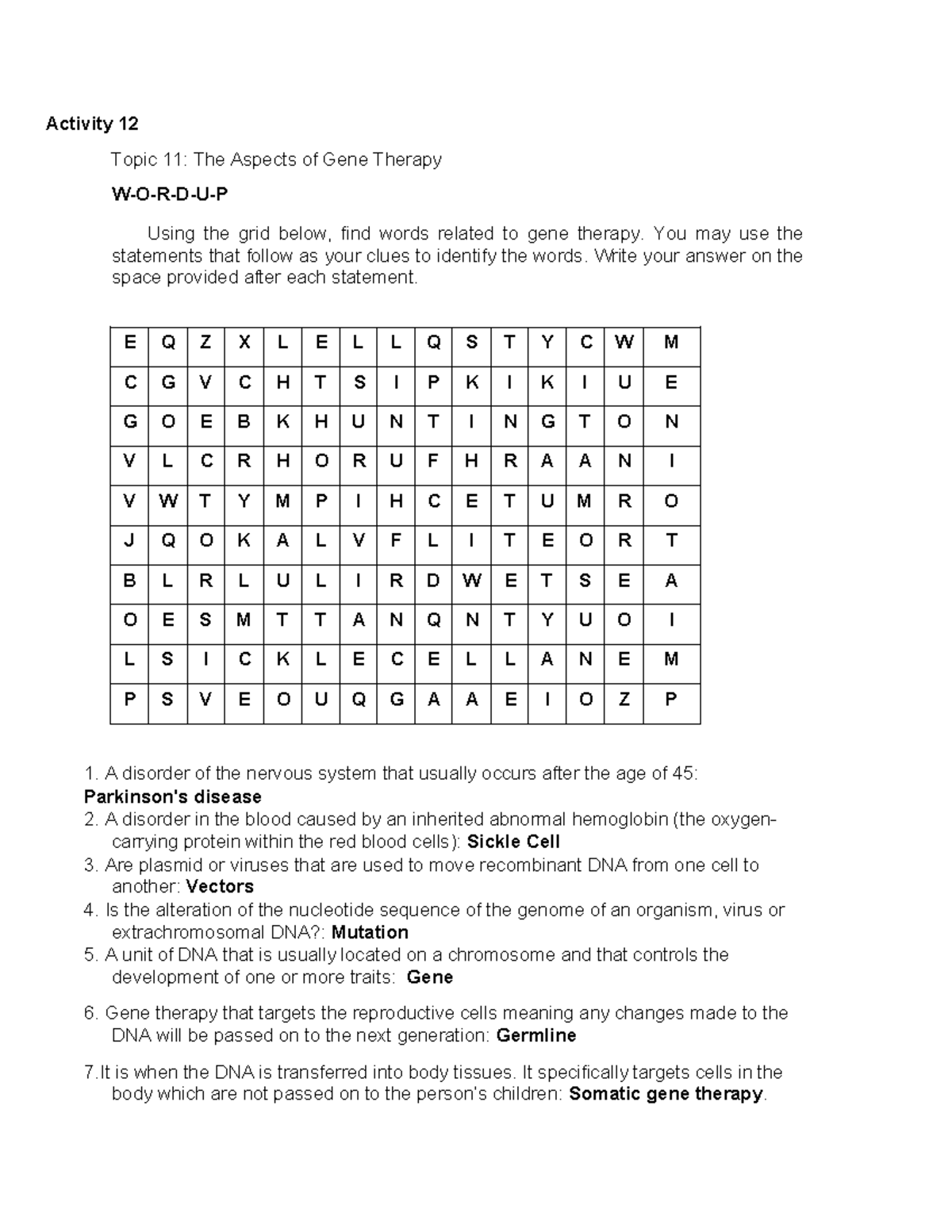 Activity 12: Exploring Gene Therapy Concepts and Genetic Disorders ...