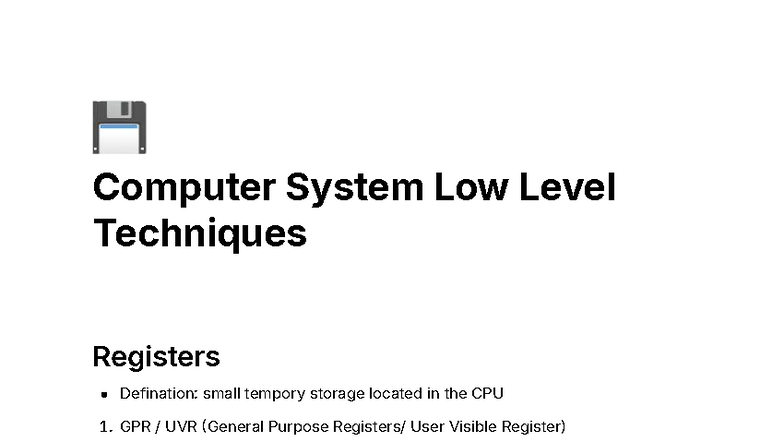 Computer System Low Level Techniques: Registers and Architecture ...