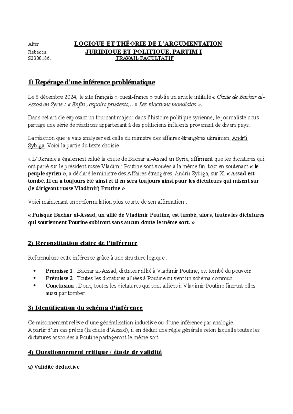 Travail facultatif logique - Alter LOGIQUE ET THÉORIE DE L ...