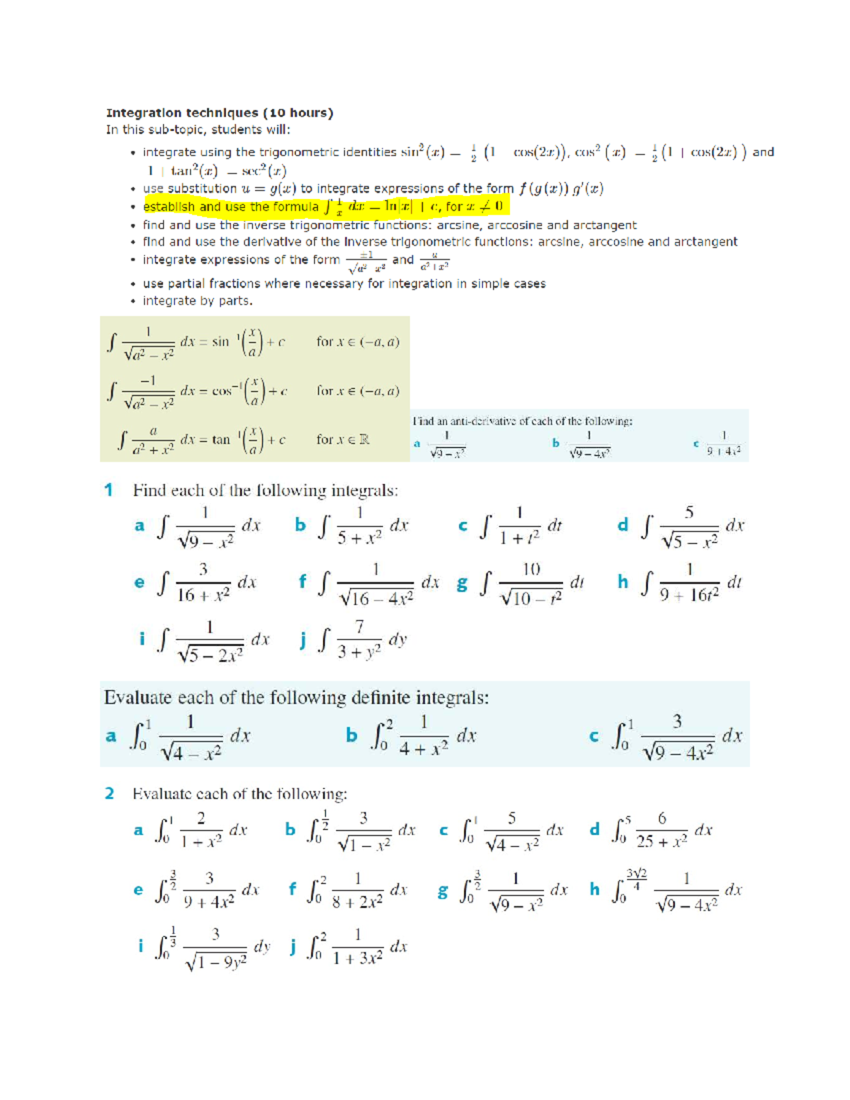 SS3 - Integration Techniques: Advanced Substitution Methods and ...
