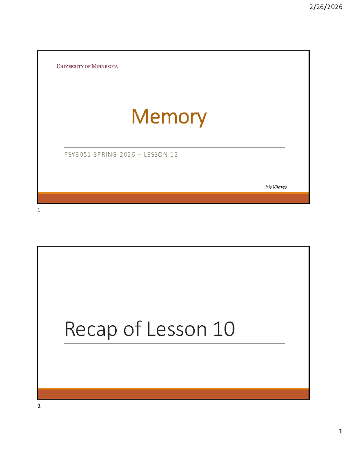 Memory PSY3051 SPRING 2026 LESSON 12: Key Concepts and Insights - Studocu