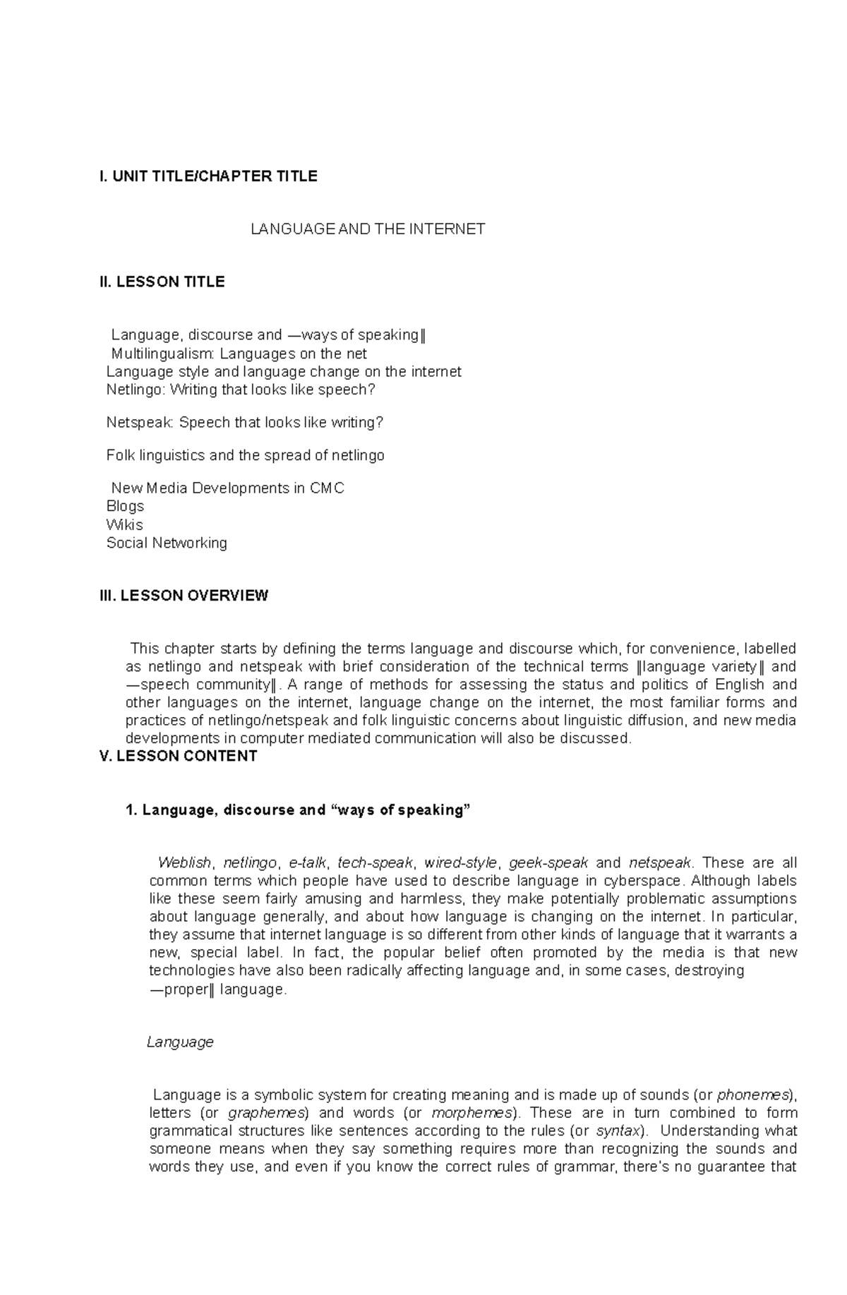 Language and Internet in Computer Mediated Communication 8: A Lesson ...