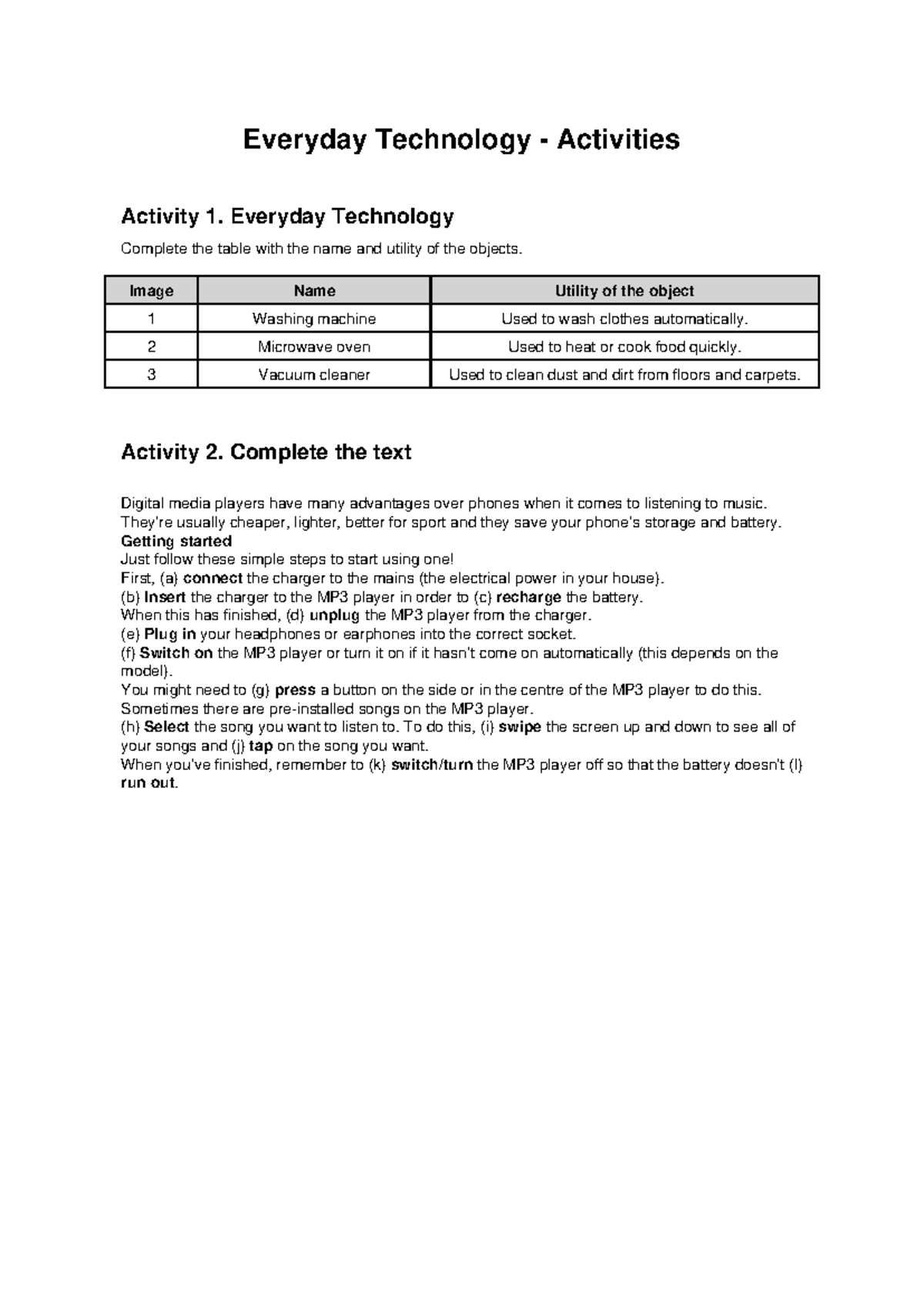 Everyday Technology Activities: Activity 1 & 2 Overview - Studocu