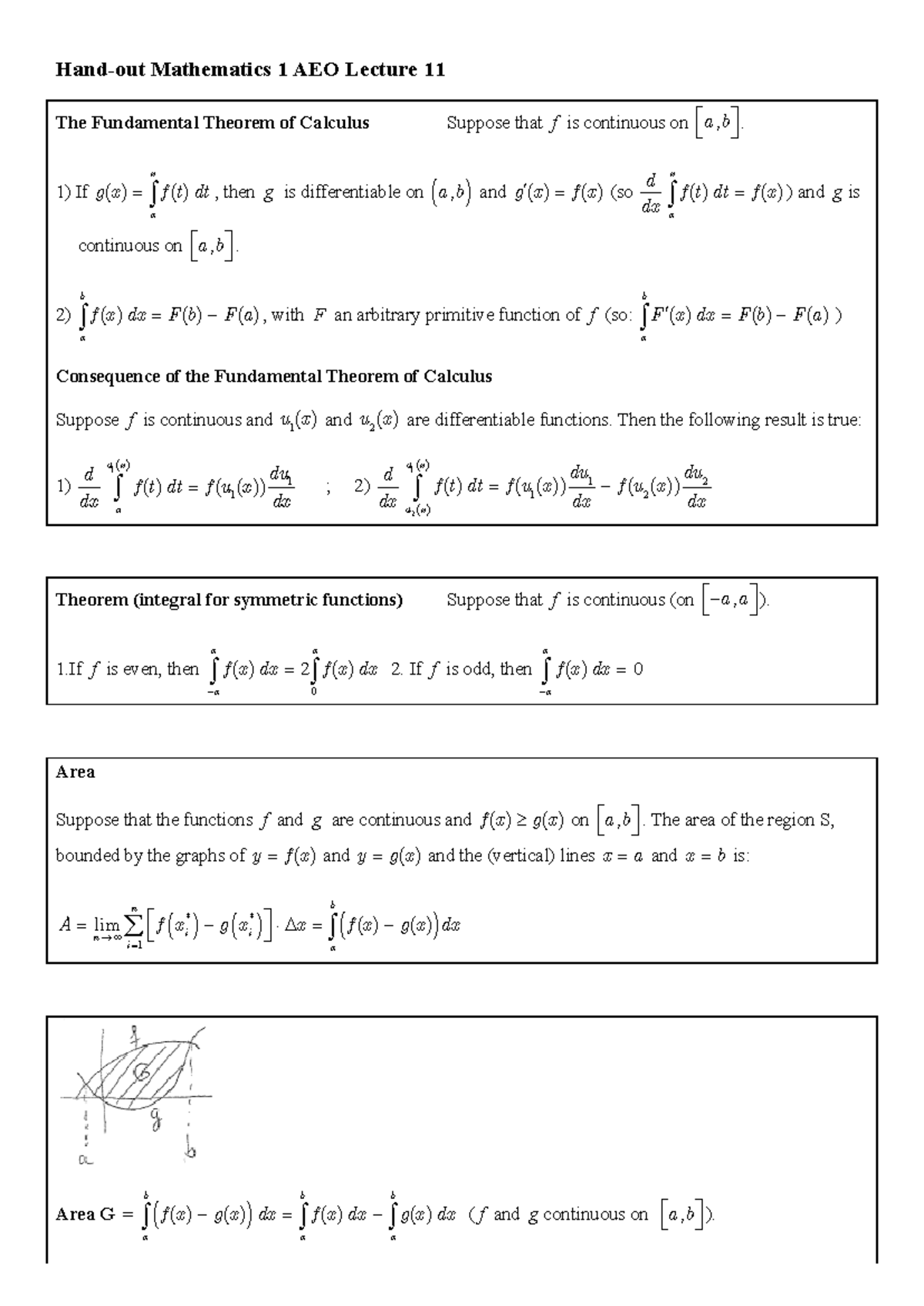 Lecture 11 Handout: Fundamental Theorem of Calculus Explained - Studeersnel