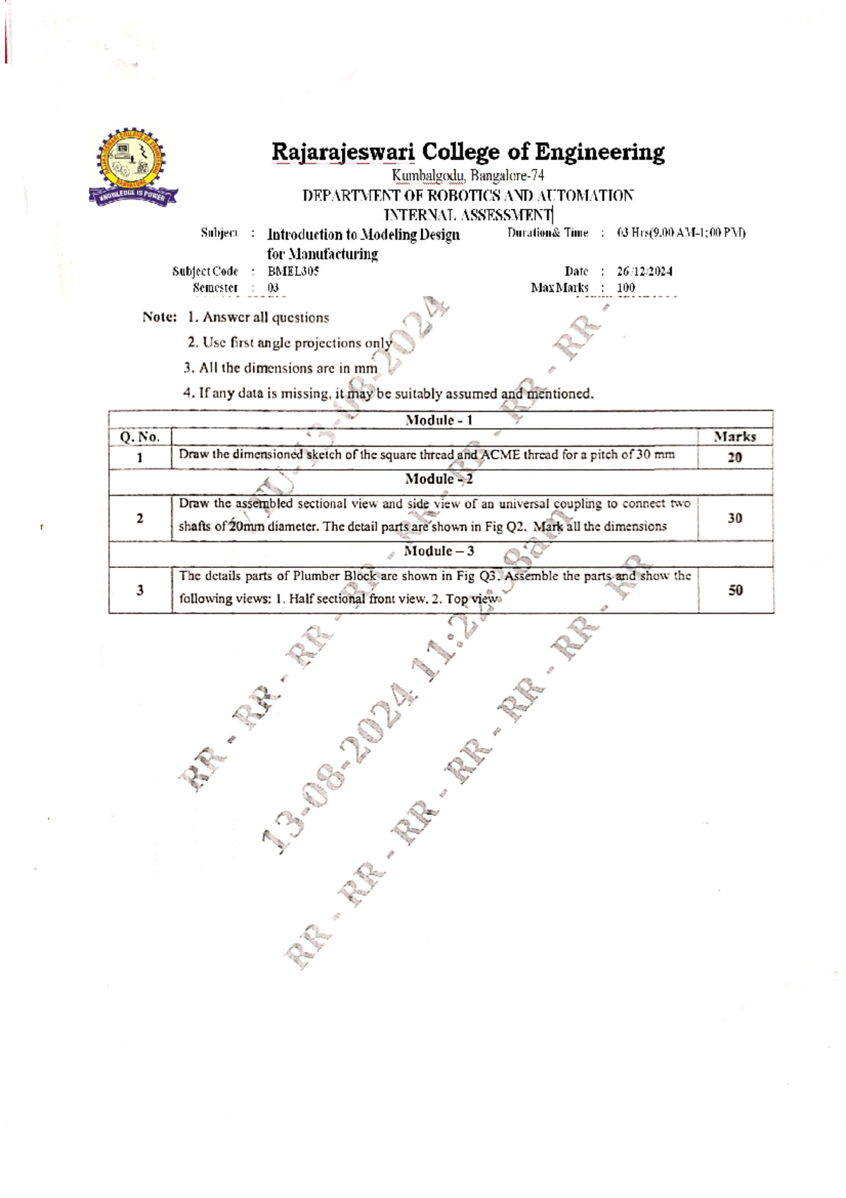 Previous year question papers - MICOLEGEO Rajarajeswari College of ...