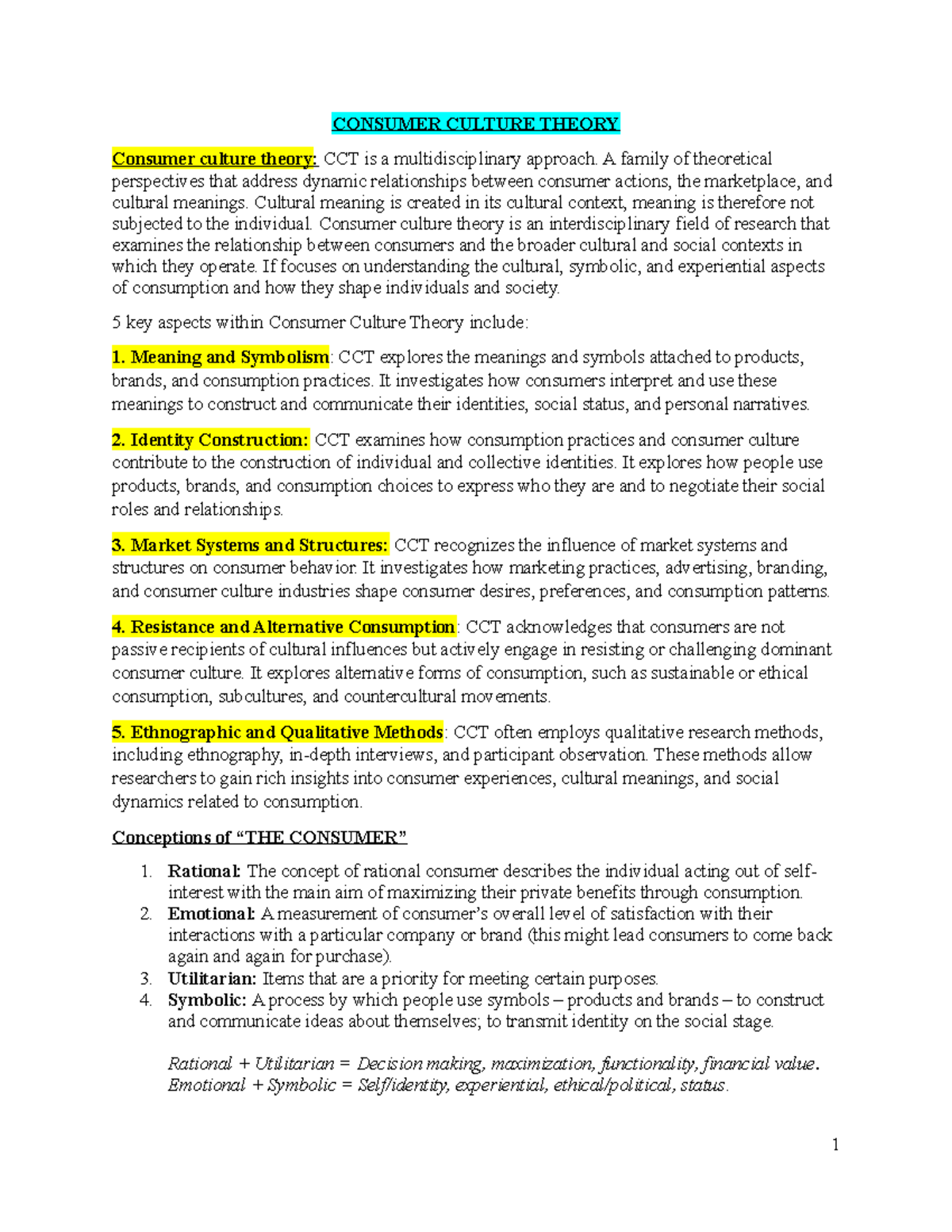 Consumer Culture Theory (CCT) Overview and Key Aspects - Studocu