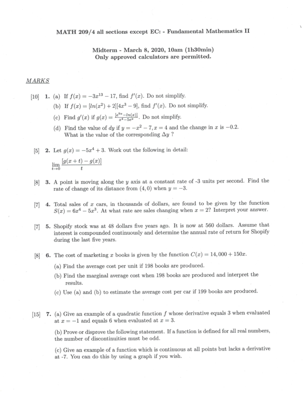 Math 209 Midterm Exam Solutions - Winter 2020 - Studocu