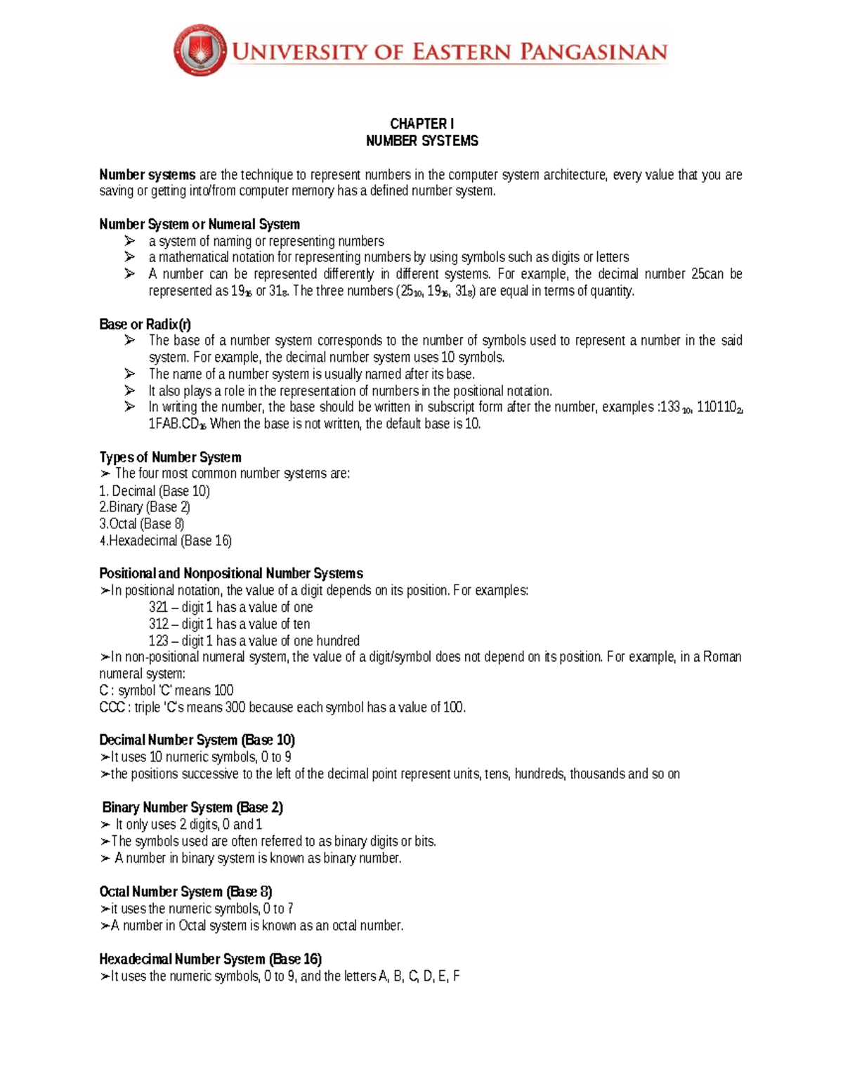 CHAPTER I: NUMBER SYSTEMS - Understanding Numerical Representations ...