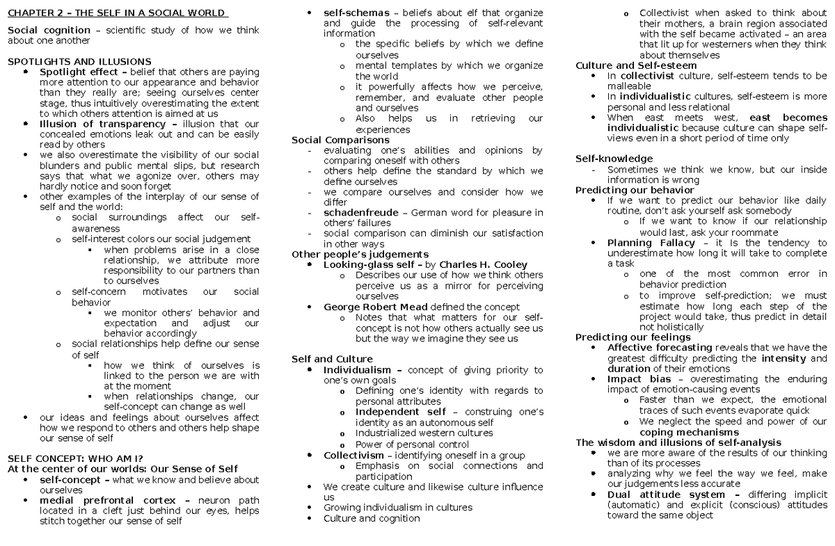 Chapter 2 Review: The Self in Social Psychology - PSY 101 - Studocu