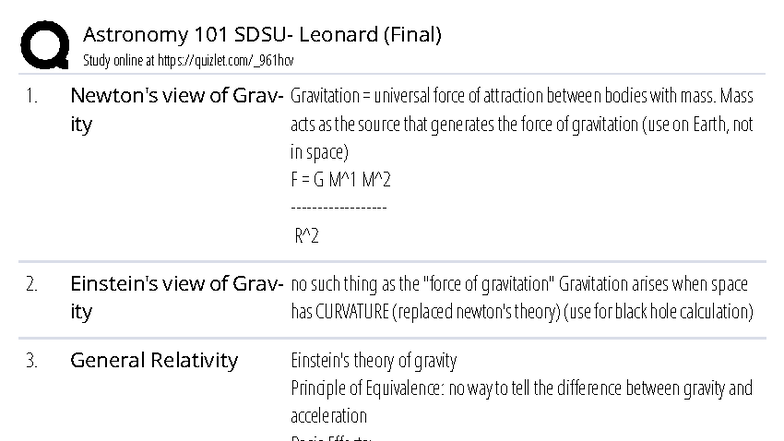 Astronomy 101 Leonard (Final Exam) Study Guide - Studocu