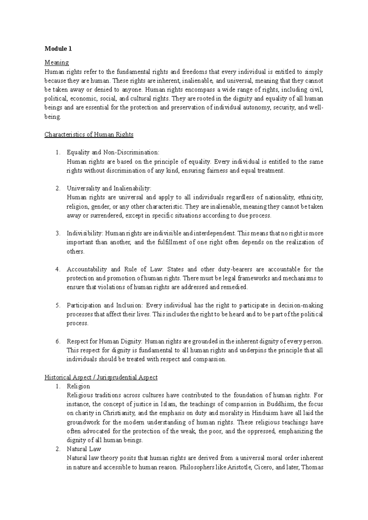 Human Rights Class Notes: Summary of Modules 1, 3, 4, 5 (HR101) - Studocu