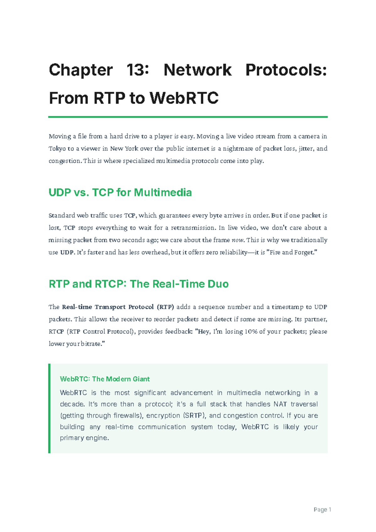 Chapter 13: Network Protocols - RTP to WebRTC Overview - Studocu