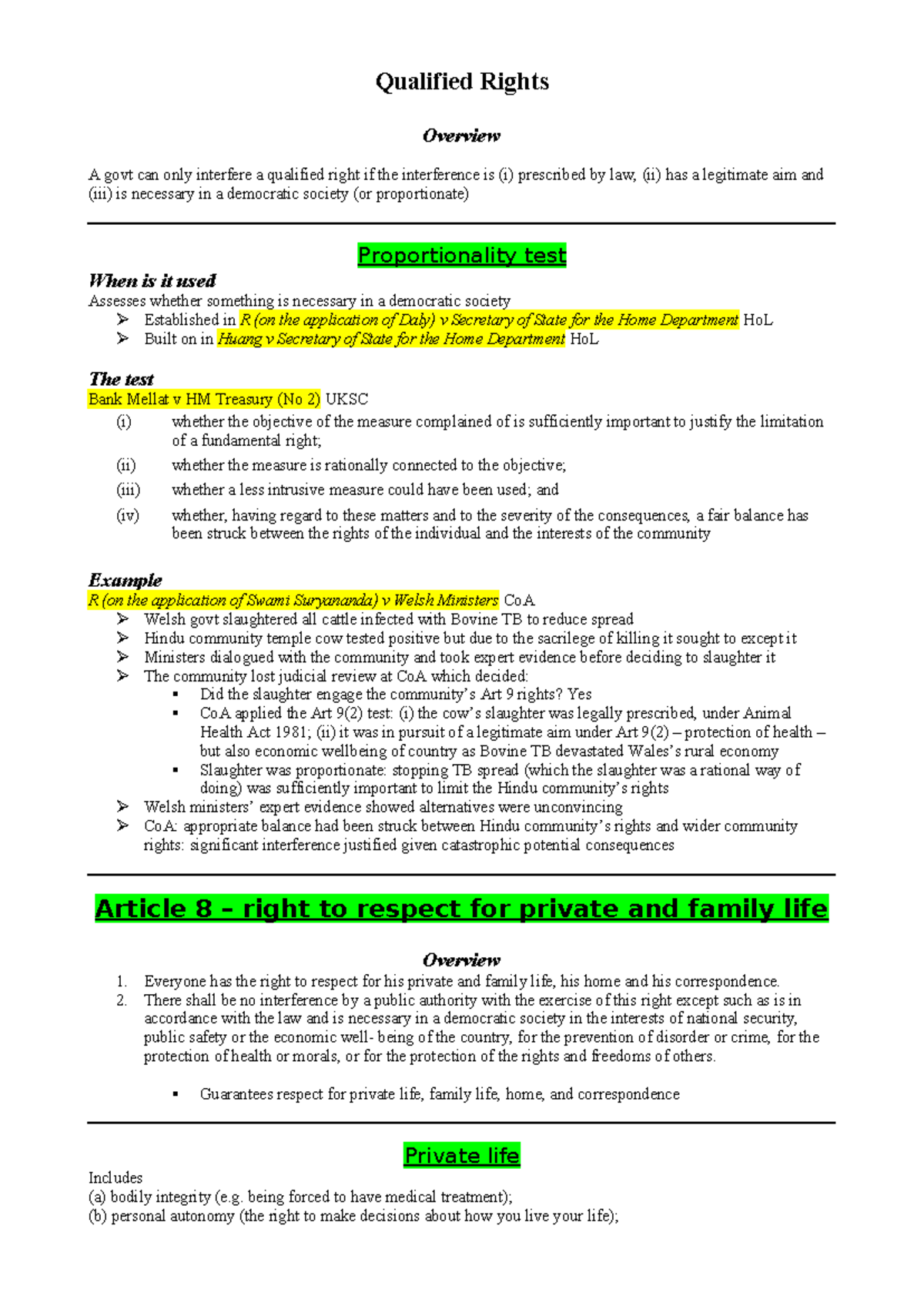 Qualified Rights Overview: Proportionality and Case Law Analysis (3 ...