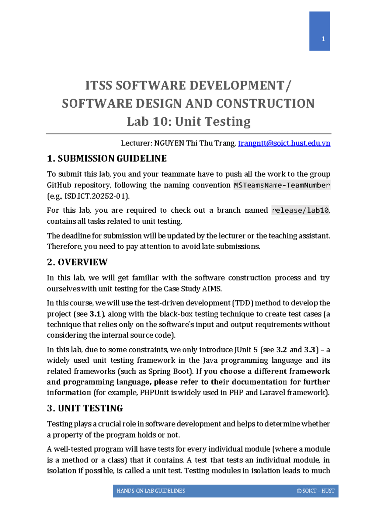 ITSS 1 - Lab 10: Unit Testing Guidelines and TDD Overview - Studocu