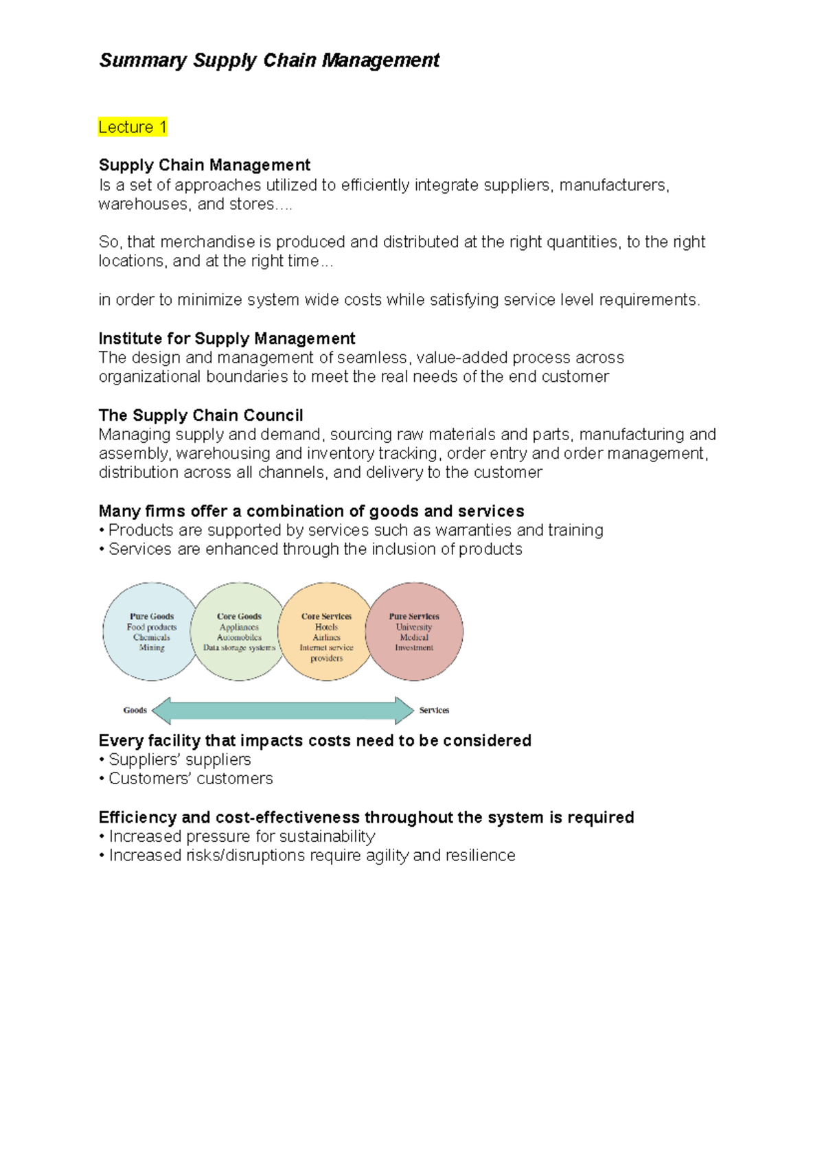 Supply Chain Management Lecture Summary: Key Concepts & Strategies ...