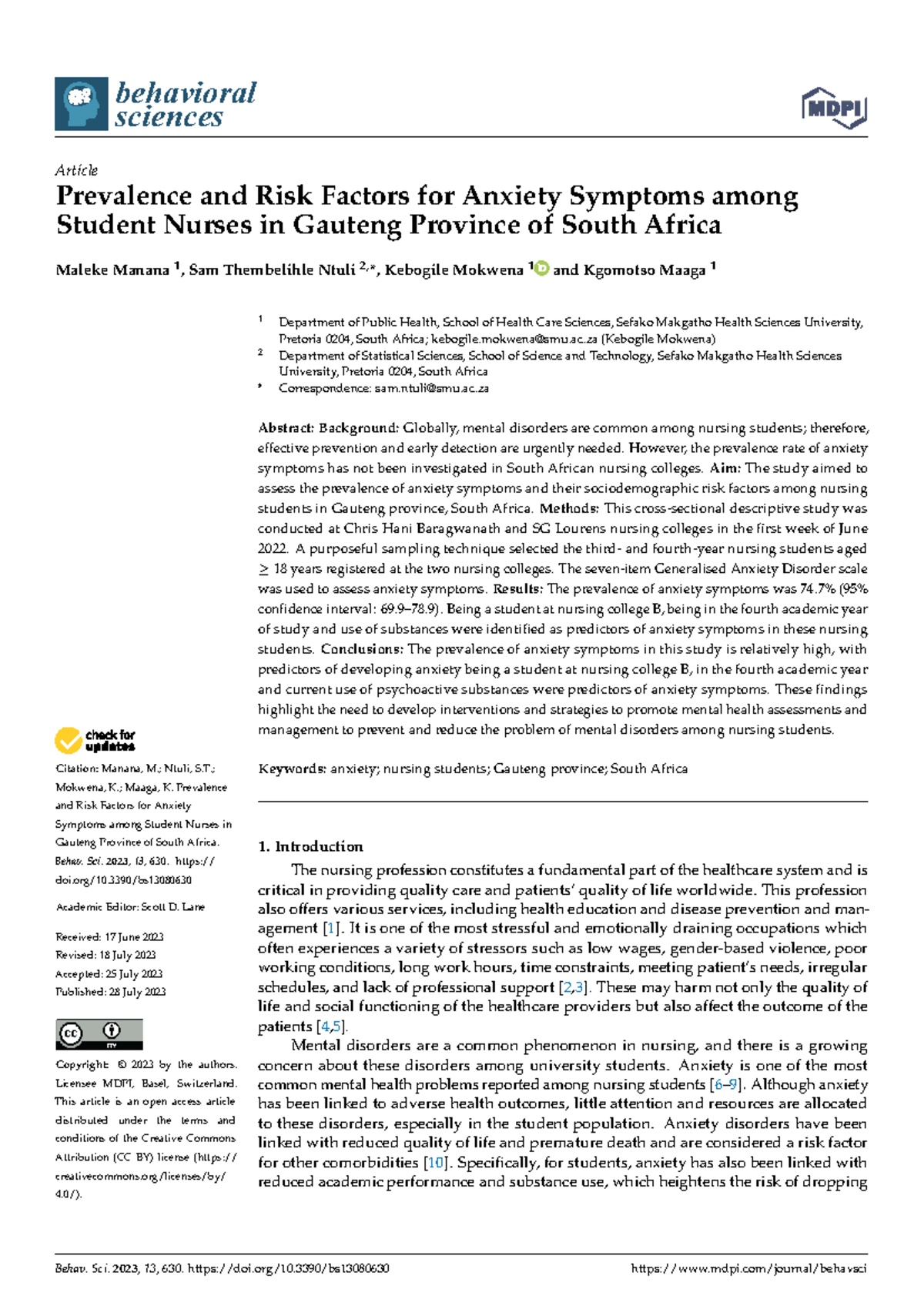 Prevalence and Risk Factors for Anxiety Symptoms in Student Nurses ...