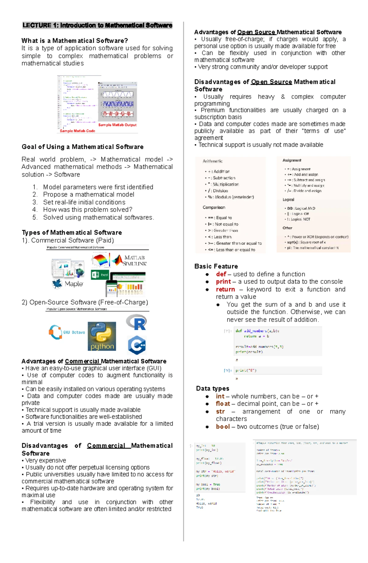 Computer Applications Midterm: Overview of Mathematical Software - Studocu