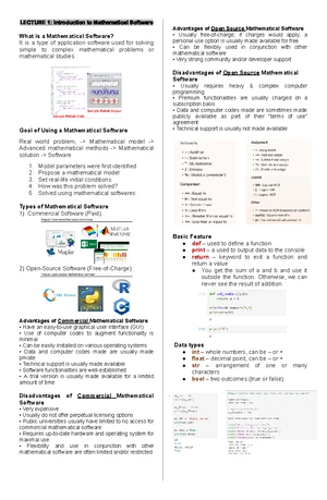 Computer Applications Midterm: Overview of Mathematical Software - Studocu