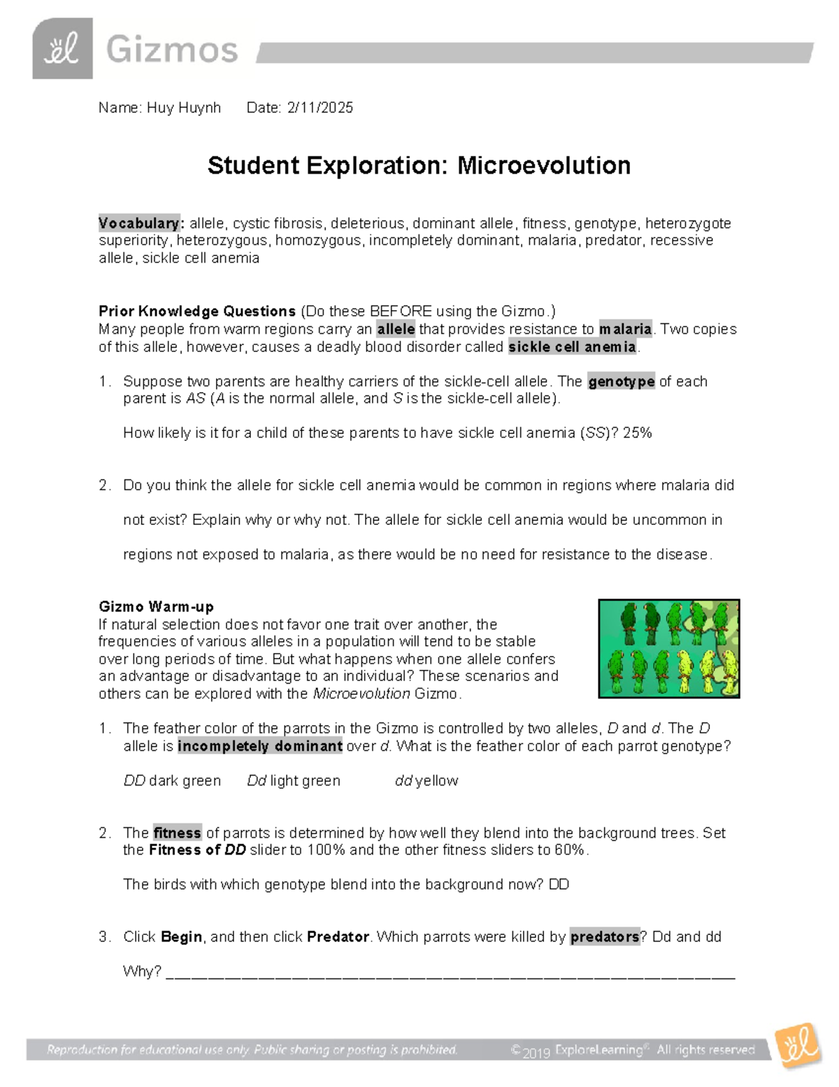 Microevolution SE - something - Name: Huy Huynh Date: 2/11/ Student ...