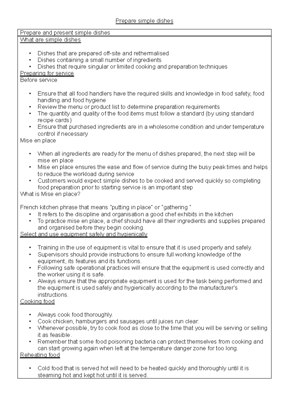 Hospitality Notes: Preparing and Presenting Simple Dishes (Culinary ...