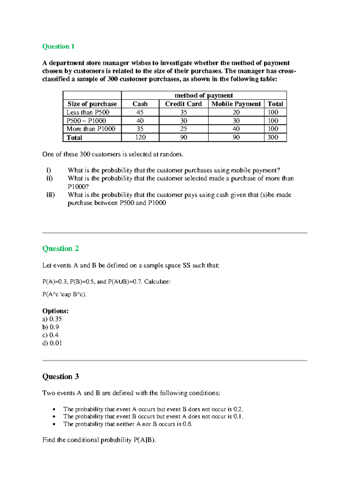 STA 121: Elements of Probability Test 1 Questions 2025 - Studocu