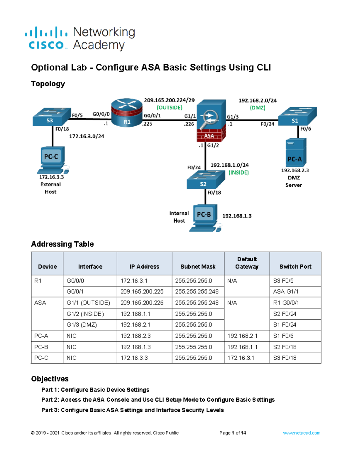 21.2.10 Lab - ASA Basic Settings Configuration via CLI Steps - Studocu