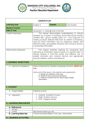 Math Lesson Plan - LESSON PLAN Learning Area Math 1 Quarter 3 rd ...