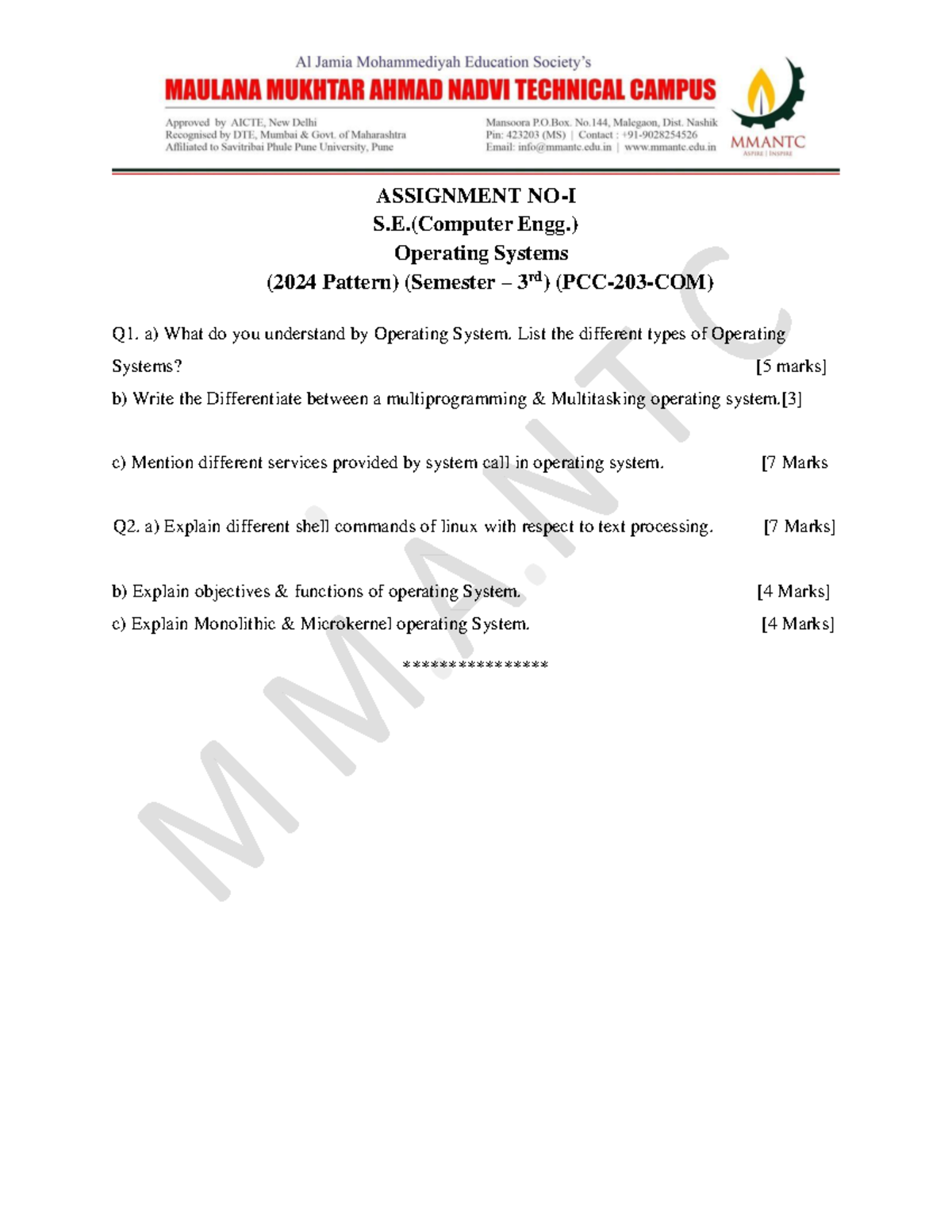 Assignment OSY UNIT 1 - .... - ASSIGNMENT NO-I S.(Computer Engg ...