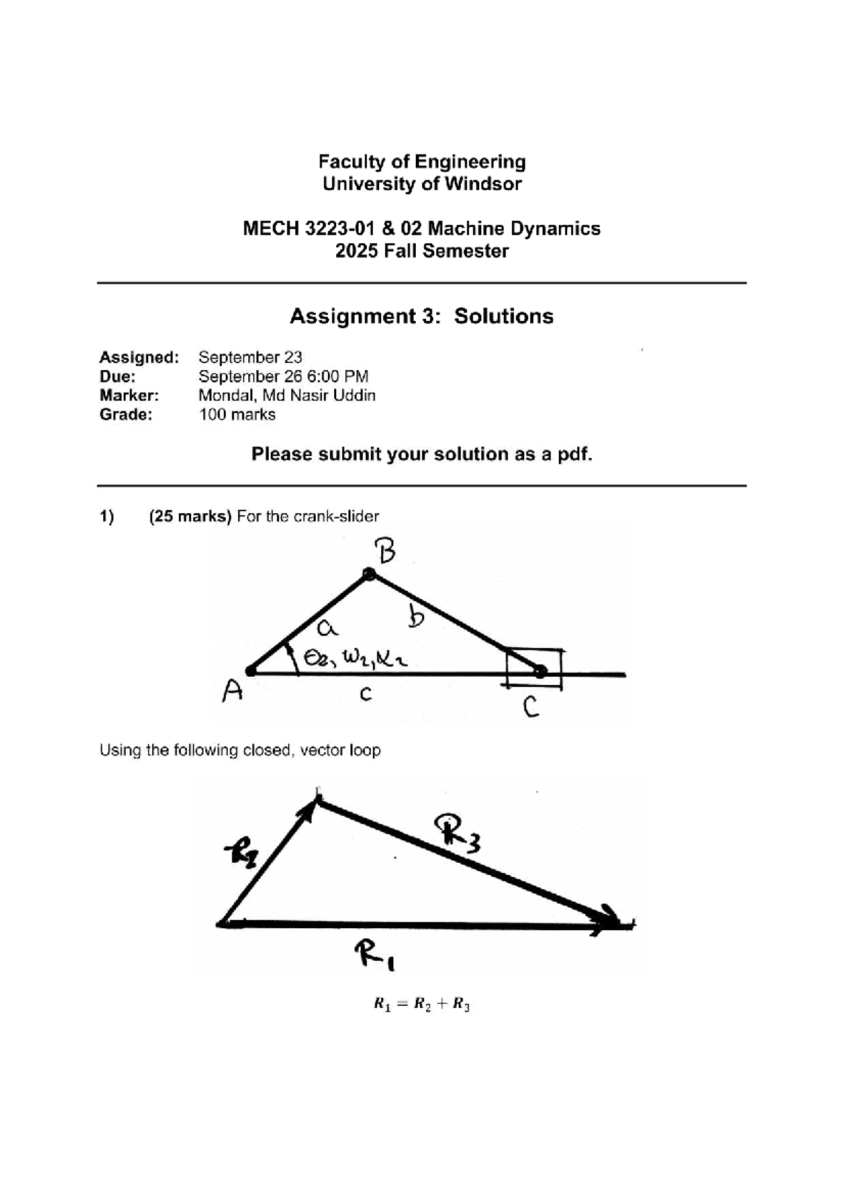 MECH 02 Machine Dynamics Fall 2025 Assignment 3 Solutions - Studocu