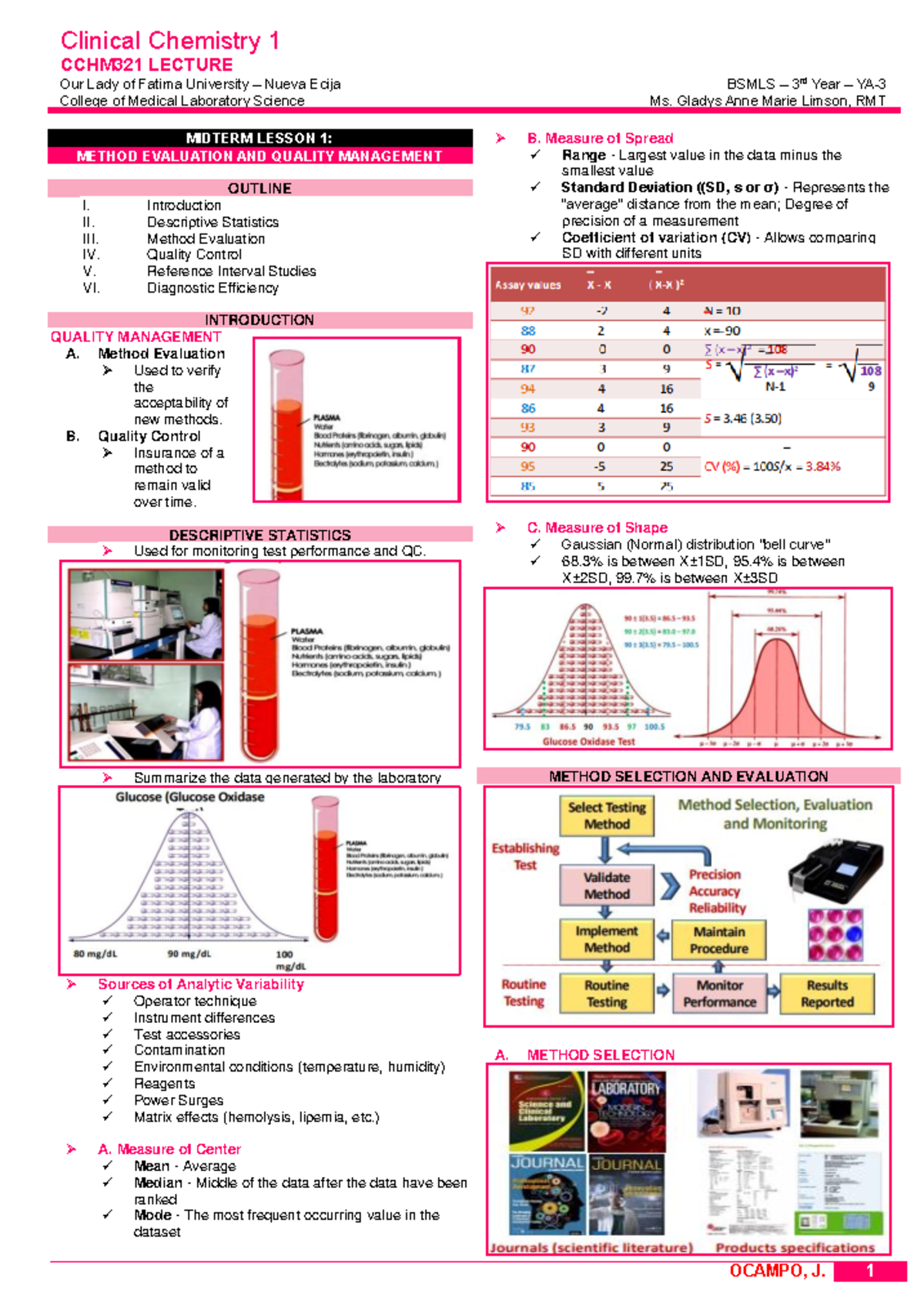 Clinical Chemistry 1 CCHM321 MIDTERM LECTURE NOTES on Method Evaluation ...