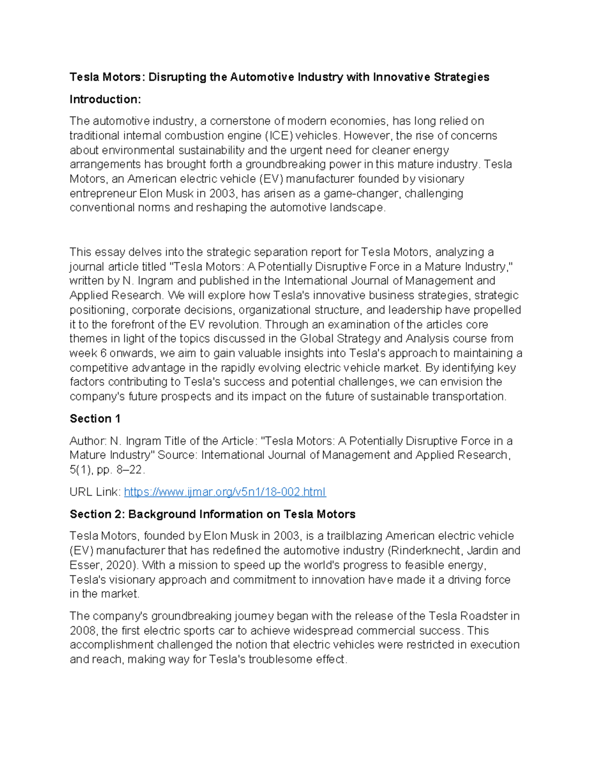 Tesla Motors: Disrupting the Automotive Industry - Business Analysis ...