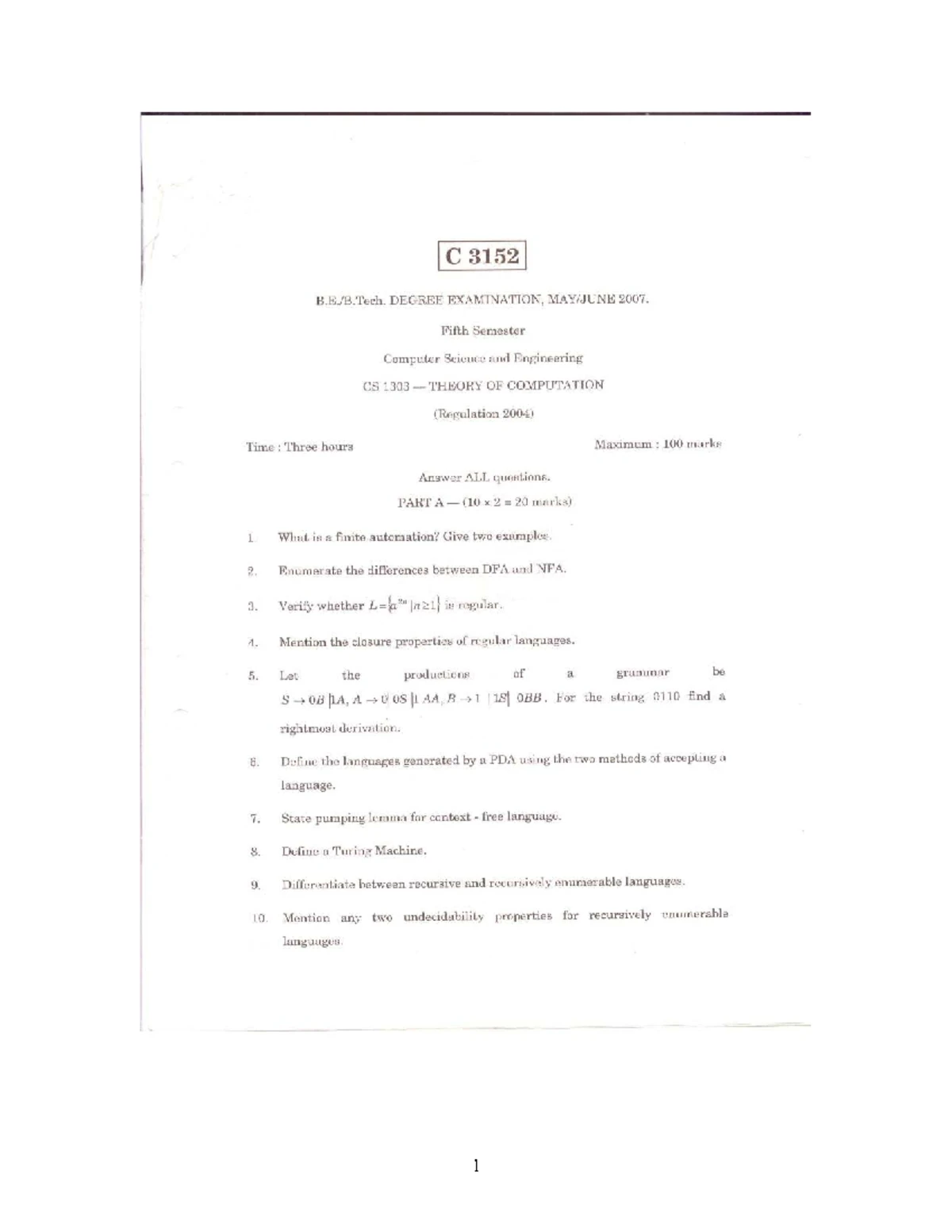 CS3452 Final Exam Notes: Theory of Computation - Finite Automata - Studocu