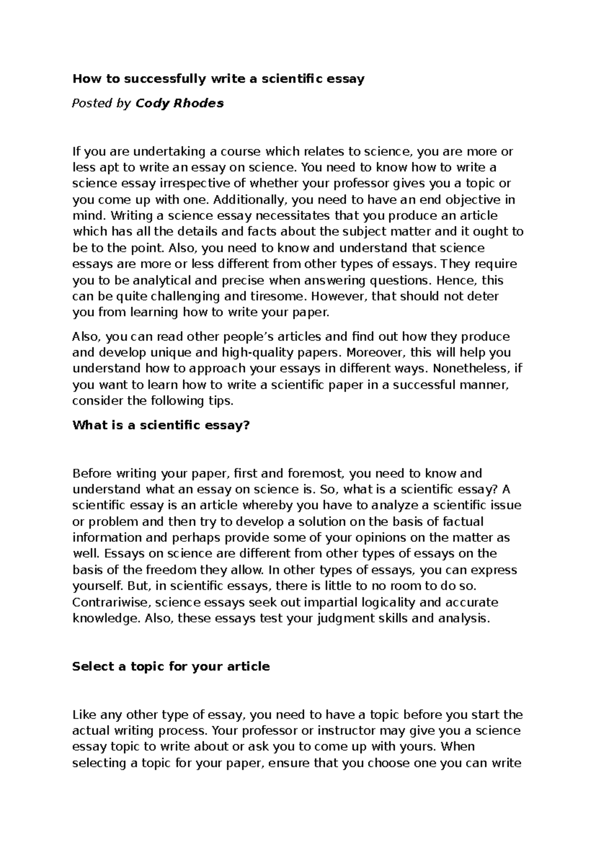 Guidelines for Writing a Successful Scientific Essay - Studocu