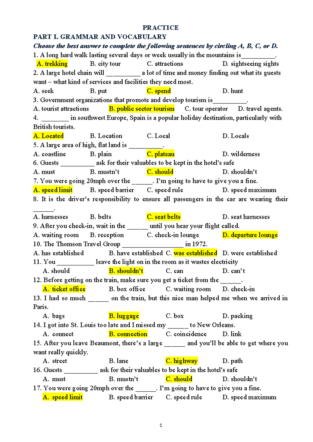 Revision + Practice: Grammar & Vocabulary Exercises - Studocu