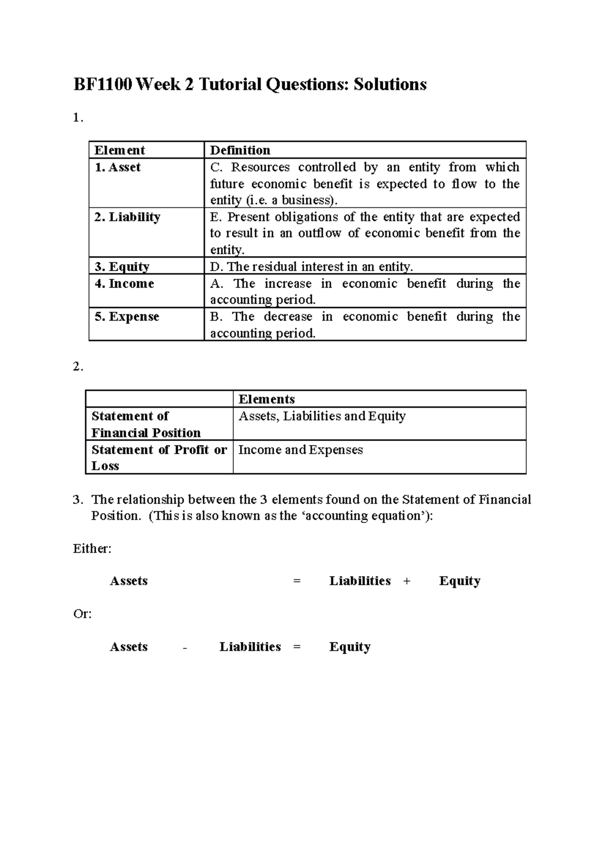 Week 2 Tutorial Solutions - BF1100 Week 2 Tutorial Questions: Solutions ...