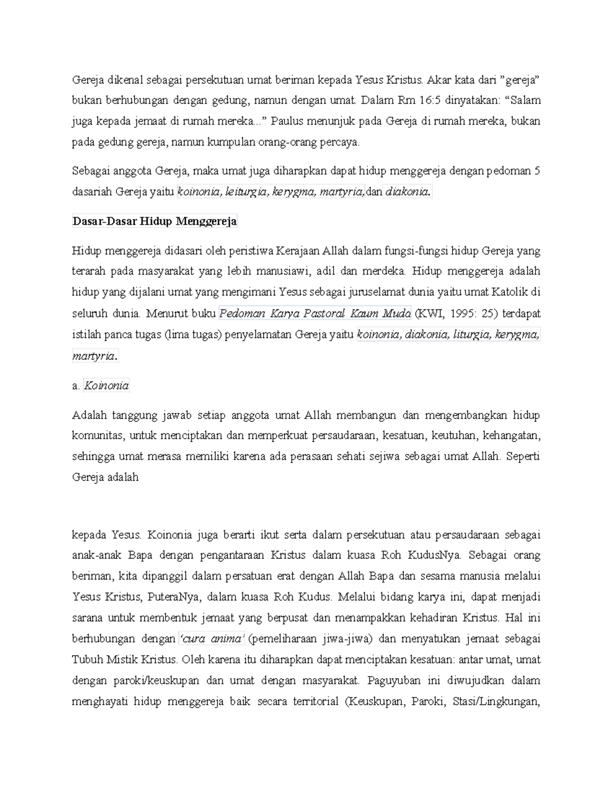 Dasar-Dasar Gereja: Persekutuan Umat Beriman dan Kehidupan Rohani - Studocu