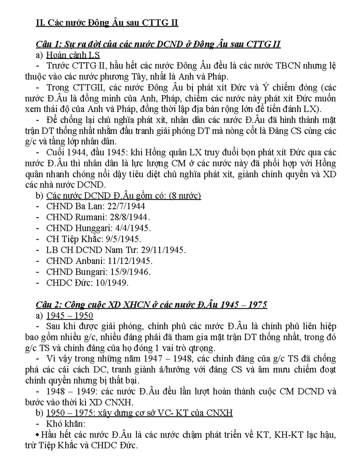 Đông Âu: Phát Triển và Khủng Hoảng Sau CTTG II (1945-1991) - Studocu