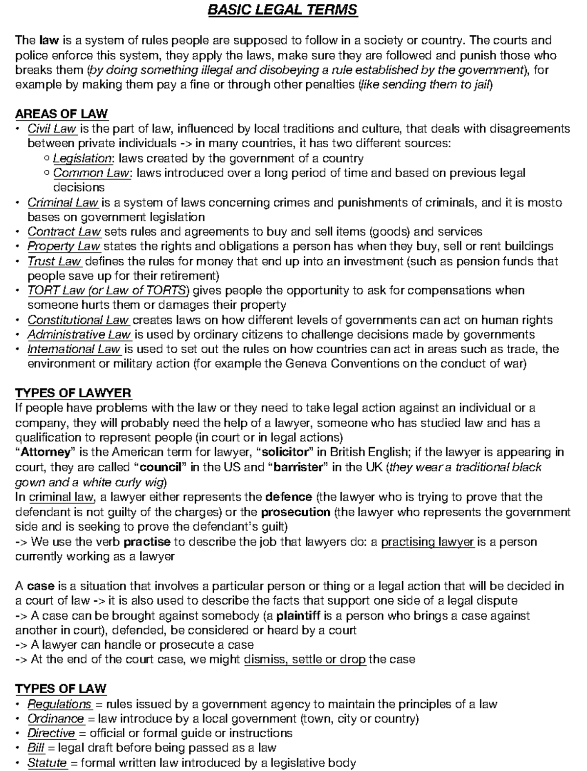 BASIC LEGAL TERMS: A Comprehensive Overview of Law Concepts - Studocu