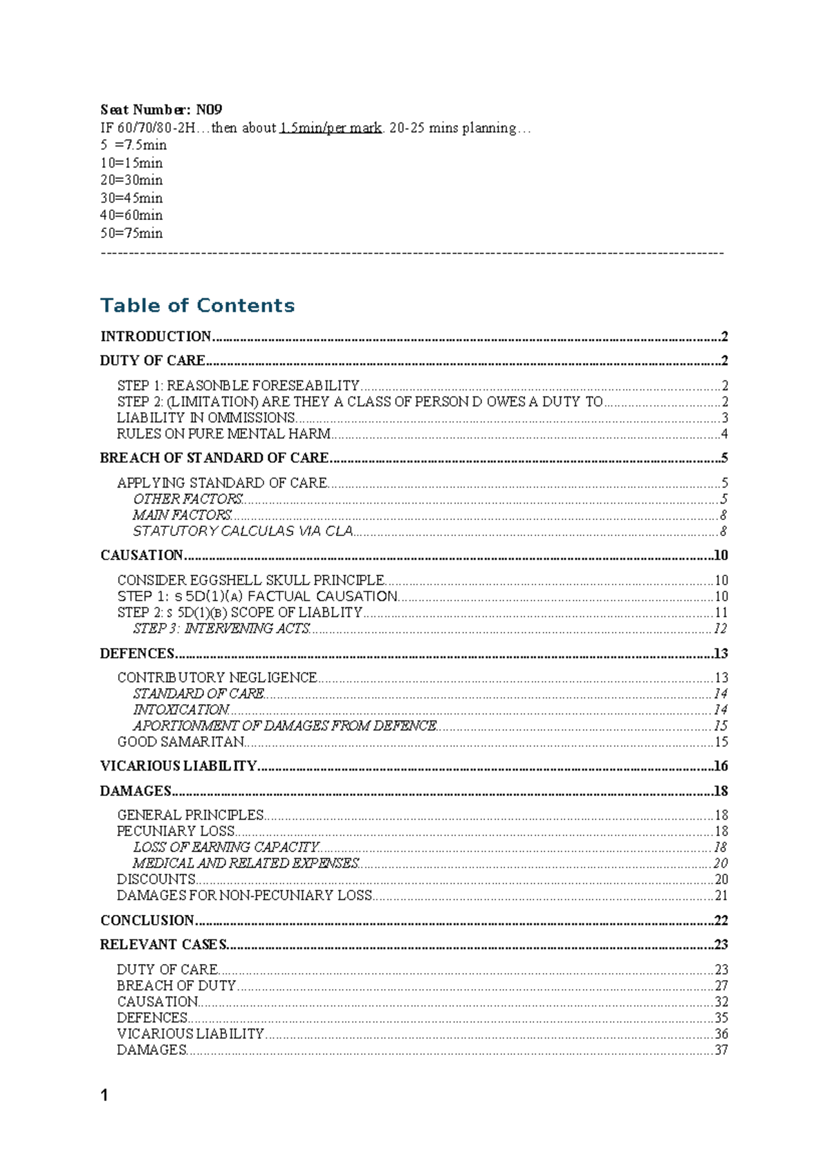 Negligence Law Exam Notes: Key Concepts and Case Analysis (LAW101 ...