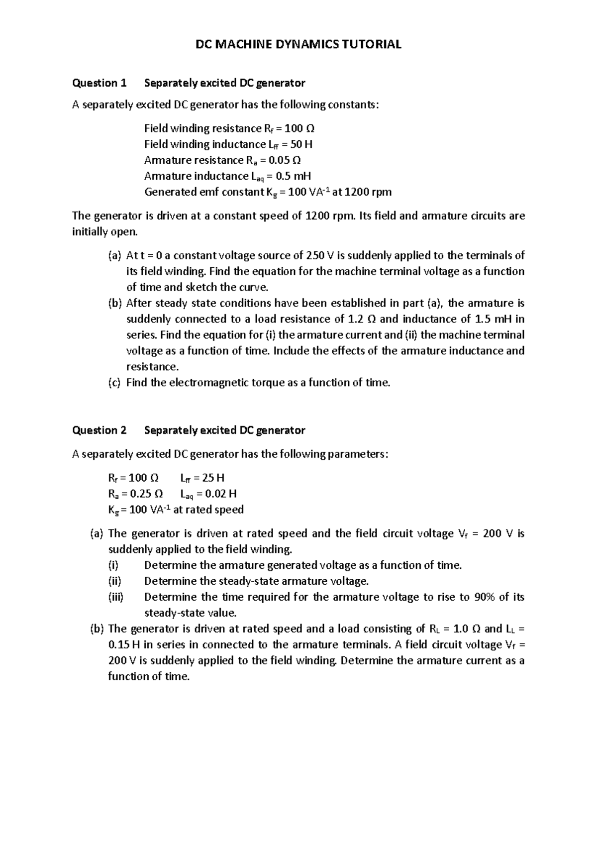 DC Machine Dynamics Tutorial 2023: Analysis of Separately Excited ...