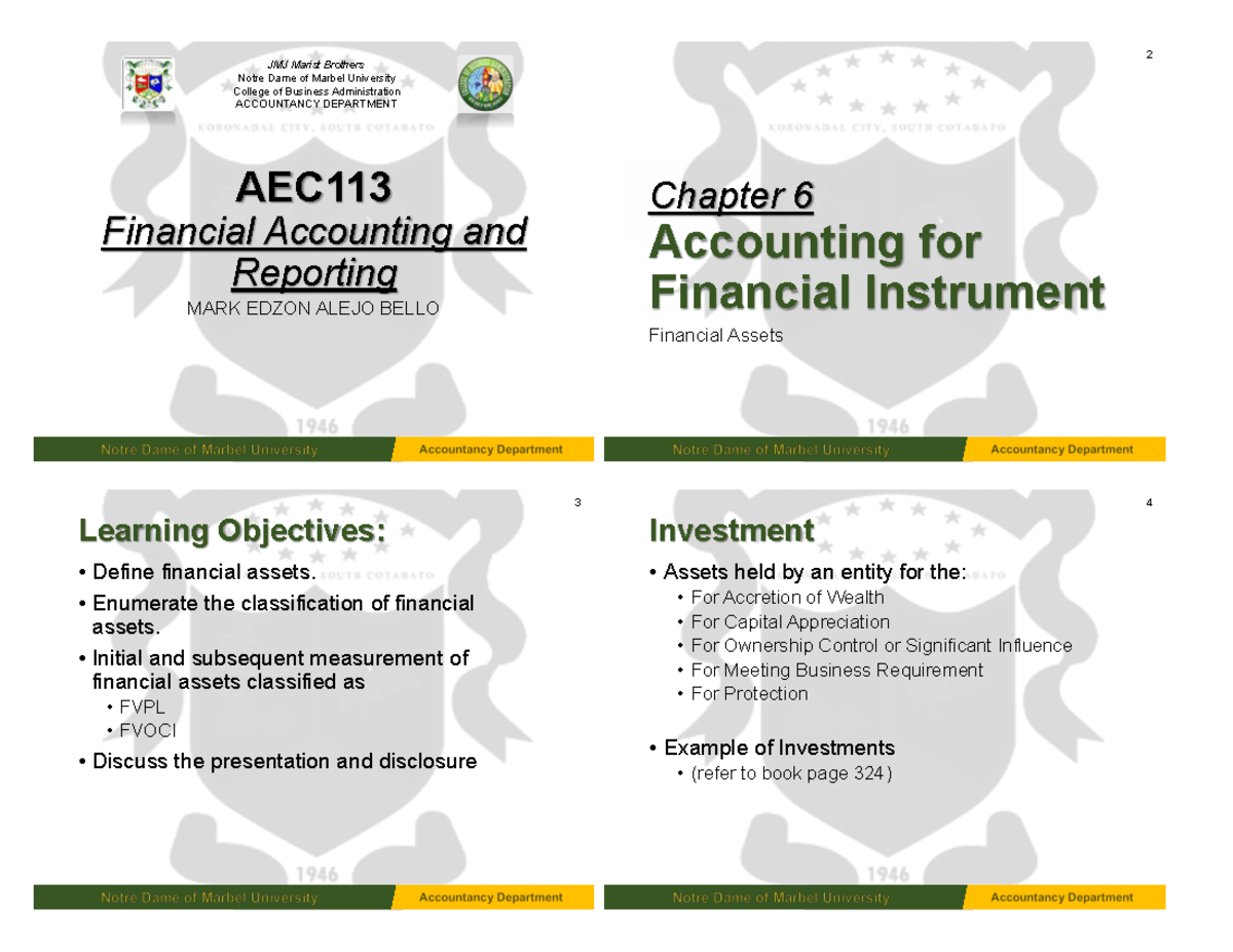 AEC113 Chapter 6: Financial Accounting & Reporting on Financial ...